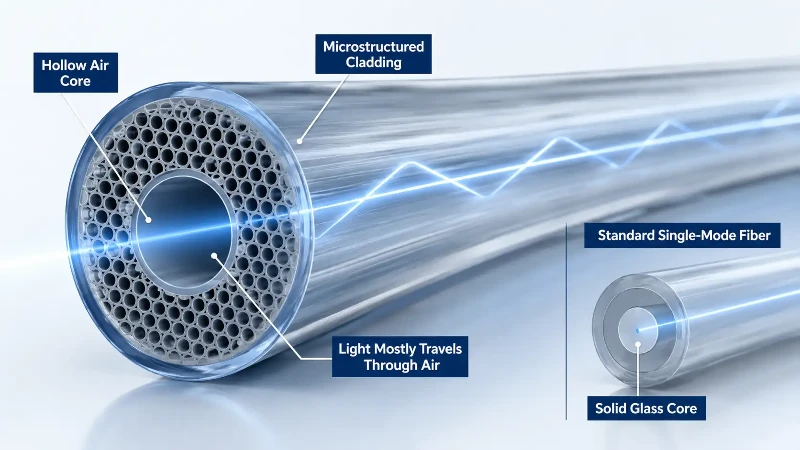 Hollow-core fiber structure compared with single-mode fiber Hollow-core fiber structure compared with single-mode fiber