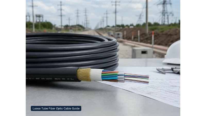 Loose tube fiber optic cable with exposed colored fibers for outdoor telecom network applications Loose tube fiber optic cable with exposed colored fibers for outdoor telecom network applications