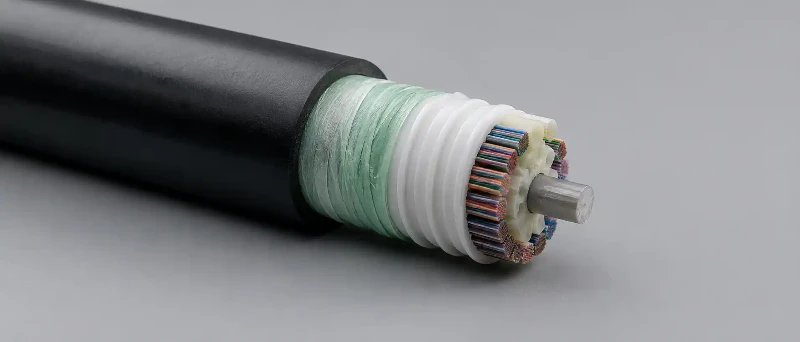 Slotted core optical cable with stacked fiber ribbons Slotted core optical cable with stacked fiber ribbons